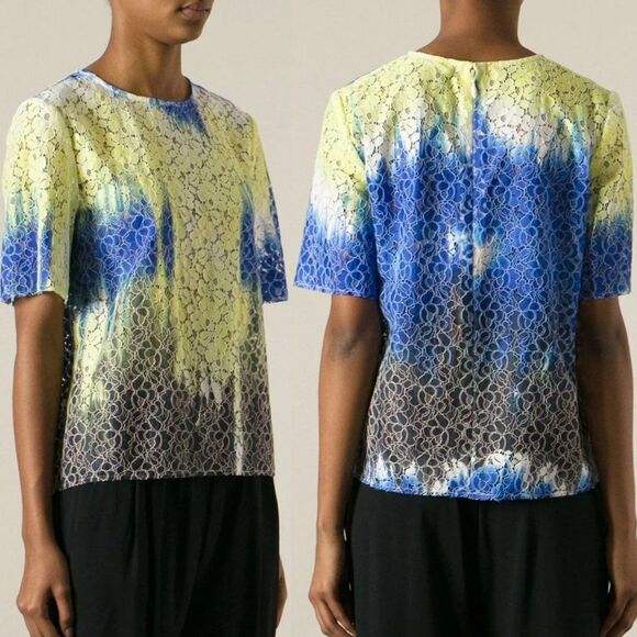 MSGM Floral Lace Blue, Pink & Off-White Tie Dye Short Sleeve Boxy Tee Size L - Picture 8 of 8